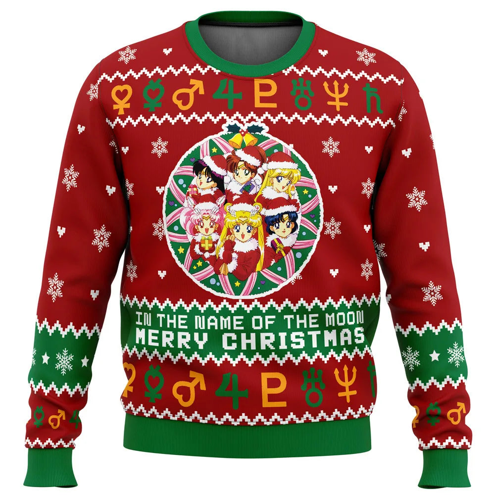 3D New Christmas Series Anime Sailor Moon Blade Round Neck Hoodie Printed Imitation Sweater Knitted Decorative Daily Necessitie