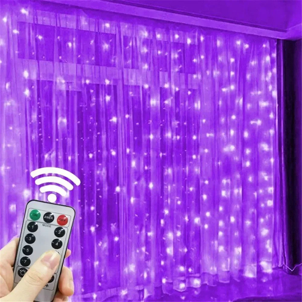 3/6M USB LED Curtain 8Modes Remote Control Lights Holiday Wedding Garland for Bedroom Living Room Decor Christmas Decorations