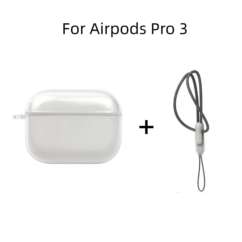 Clear Soft TPU Earphone Case for Airpods 4 3 2 1 Pro Pro2 Pro 3 Shockproof with Lanyard Strap for Airpods 4 Charging Case Cover