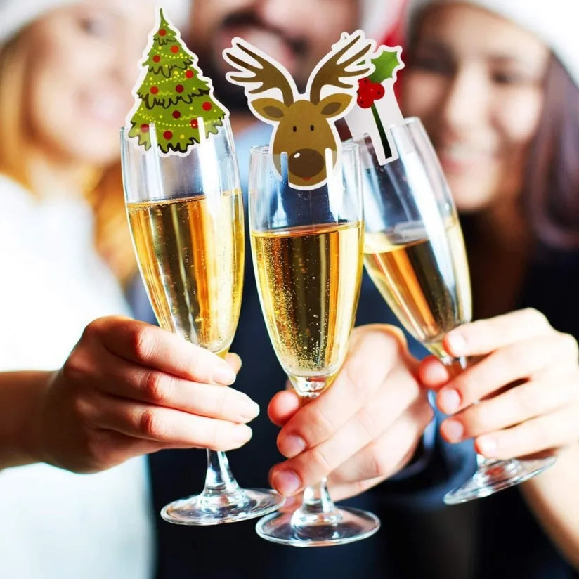 10PCS Christmas Cup Card Santa Hat Wine Glass Decor Ornaments Navidad Noel New Year Gift Home Christmas Decorations