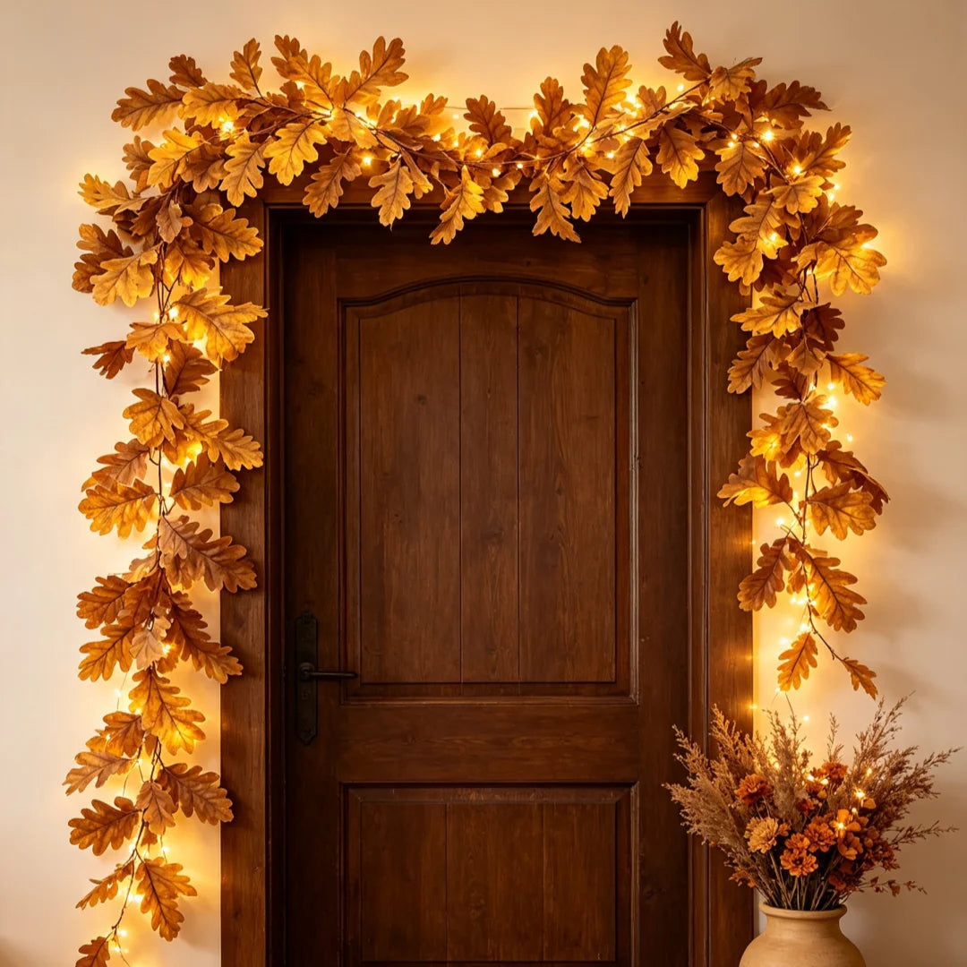 Artificial Oak Leaf Fall Garland, Autumn Vine Garland for Thanksgiving Halloween Farmhouse Fireplace Table Decor ﻿