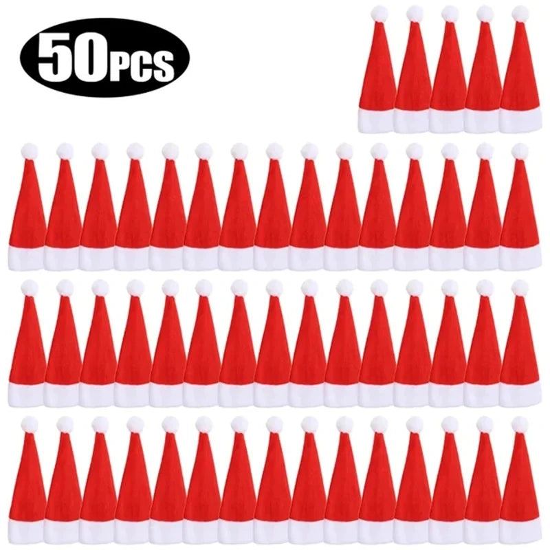 Mini Santa Hat Cutlery Holders – Festive Christmas Dinner Tableware Pouch for Fork & Knife, Holiday Dinner Party Decor & Favor