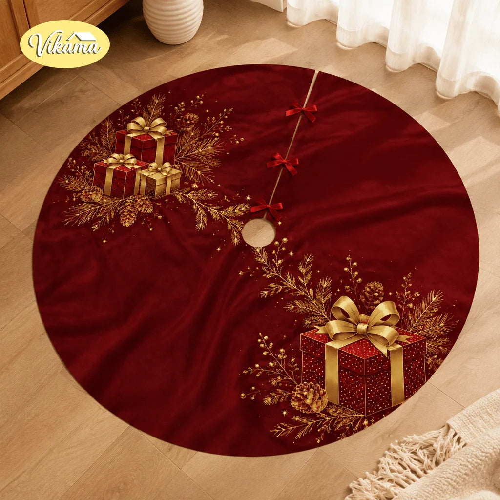 Premium Holiday Christmas Tree Skirt – Foldable Floor Mat with Vivid Festive Patterns, Washable Tree Base Cover for Home Party & Holiday Decor