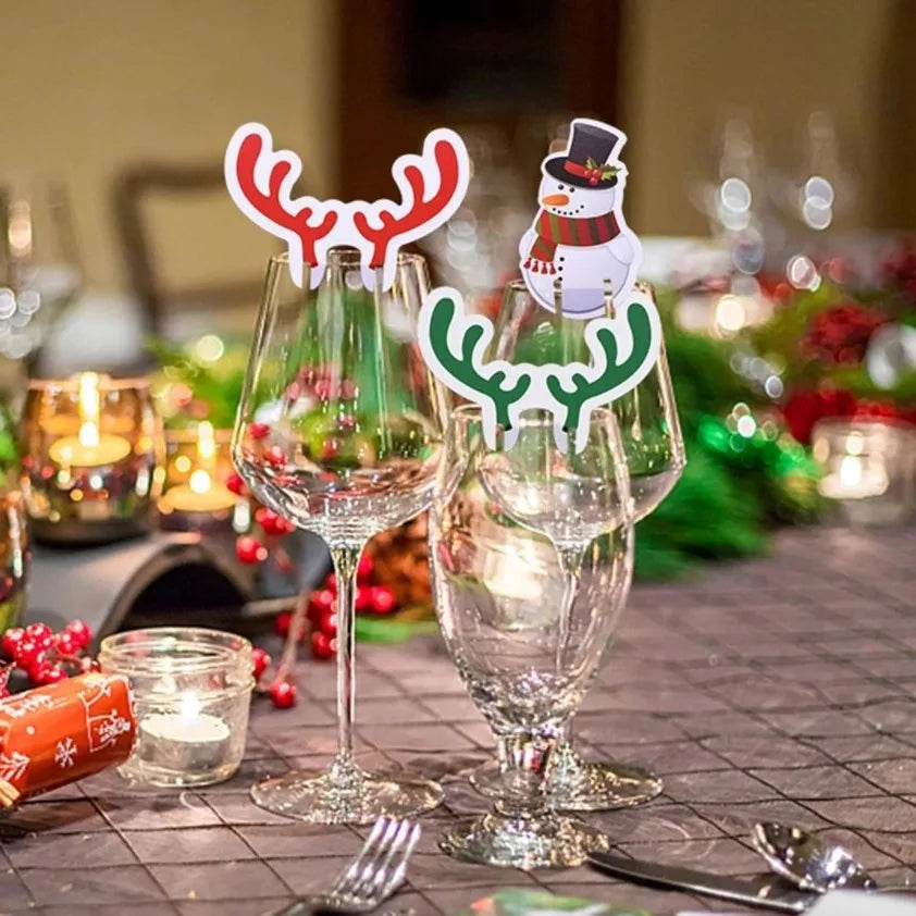 10PCS Christmas Cup Card Santa Hat Wine Glass Decor Ornaments Navidad Noel New Year Gift Home Christmas Decorations