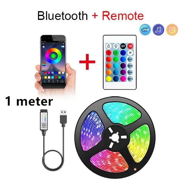Bluetooth LED Lights Strip 5050 Smart APP Remote Control Flexible Diode Lamp RGB Tape Backlights Game Room Christmas Decoration