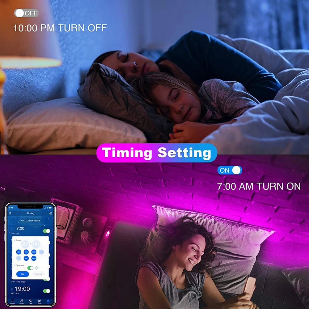 Bluetooth LED Lights Strip 5050 Smart APP Remote Control Flexible Diode Lamp RGB Tape Backlights Game Room Christmas Decoration