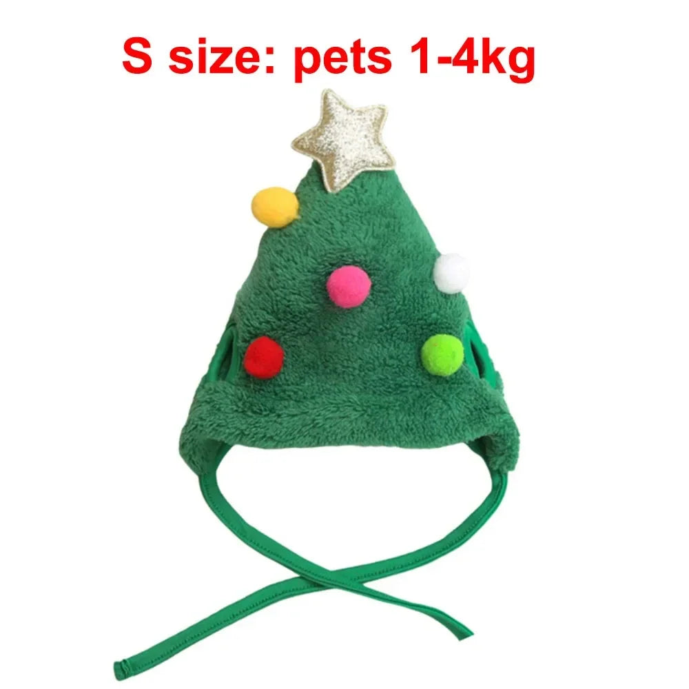 Christmas Puppy Dog Cat Costume Xmas Cat Santa Elk Hat with Bandana Bib Scarf Set Cat Accessories Pet Holiday Dress Up Supplies