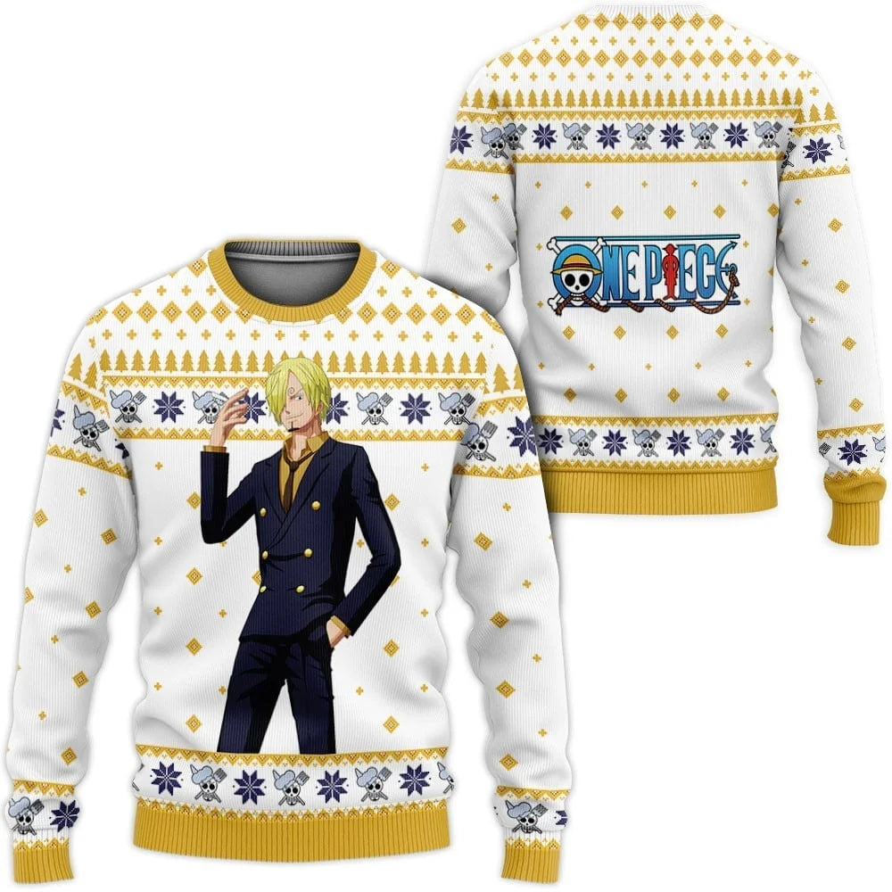 New Sweater Japanese Anime Luffy Zoro One Piece 3D Hoodie, Christmas Jersey, Round-neck Shirt for Pullover Men FamilyMatching
