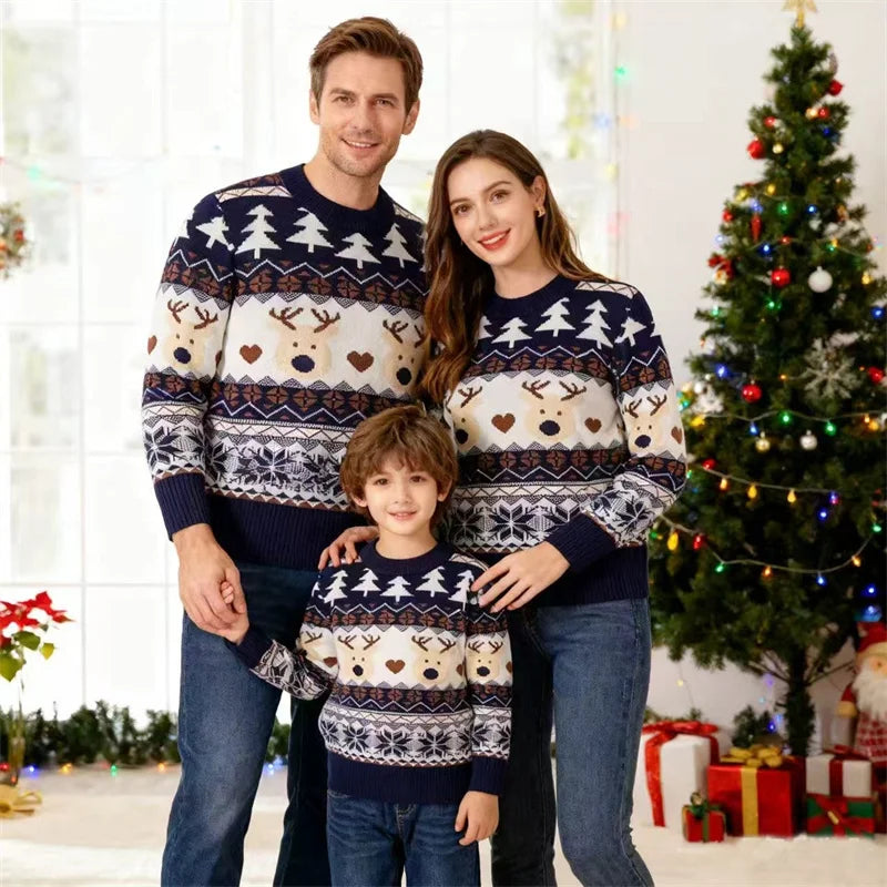 Christmas Family Sweaters Parent-Child Matching Pollover Father Mother Kids Clothing Xmas 2025 New Cartoon Knitted Jumper