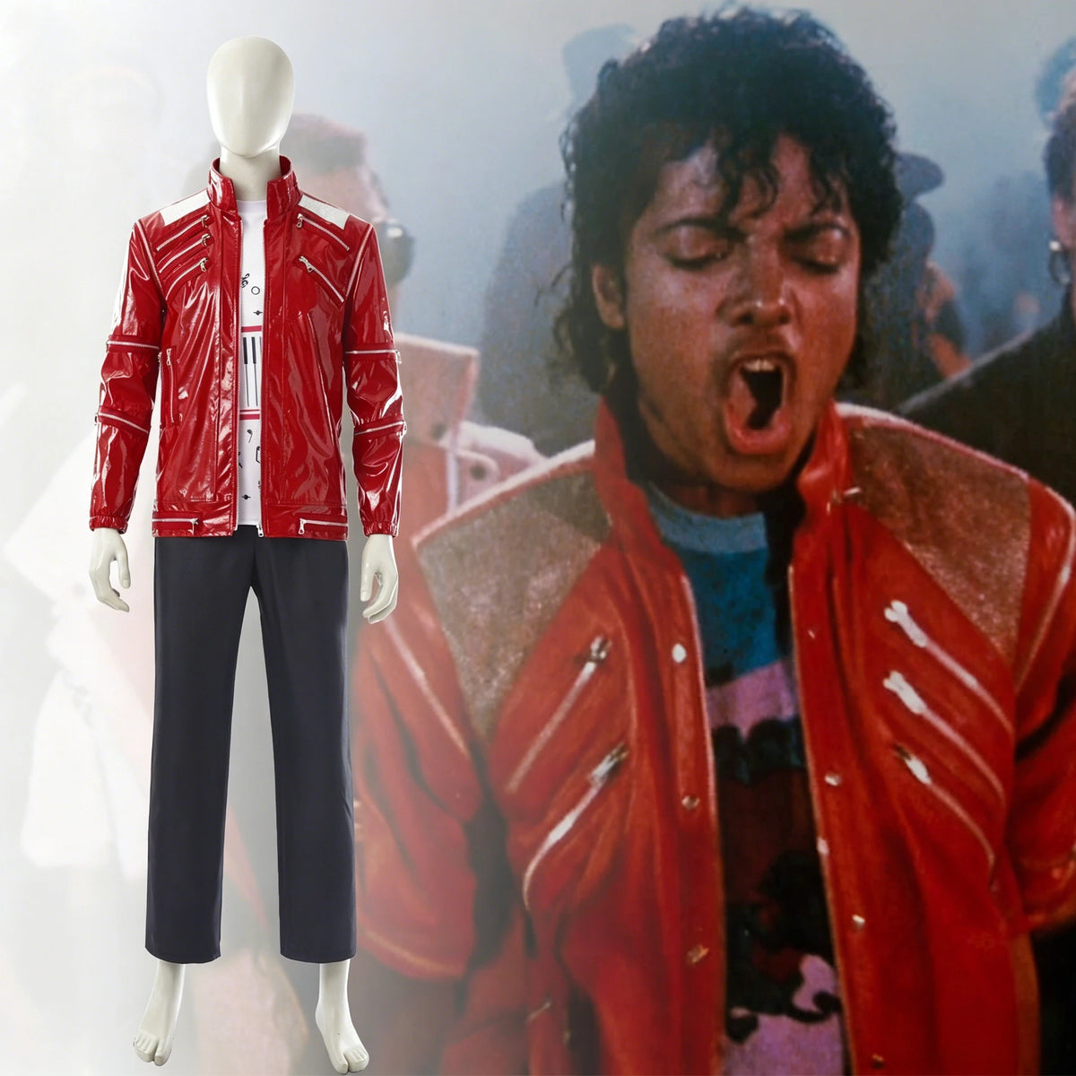 BEAT IT 1983 ARCHIVAL REPLICA | Michael Jackson Red Multi-Zipper Punk Leather Jacket