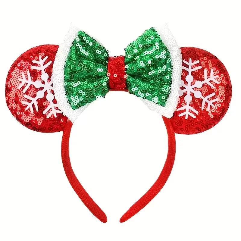 Ladies' Day Christmas Mickey Mouse Ear Headband - Ribbon bow and Santa Claus hat design