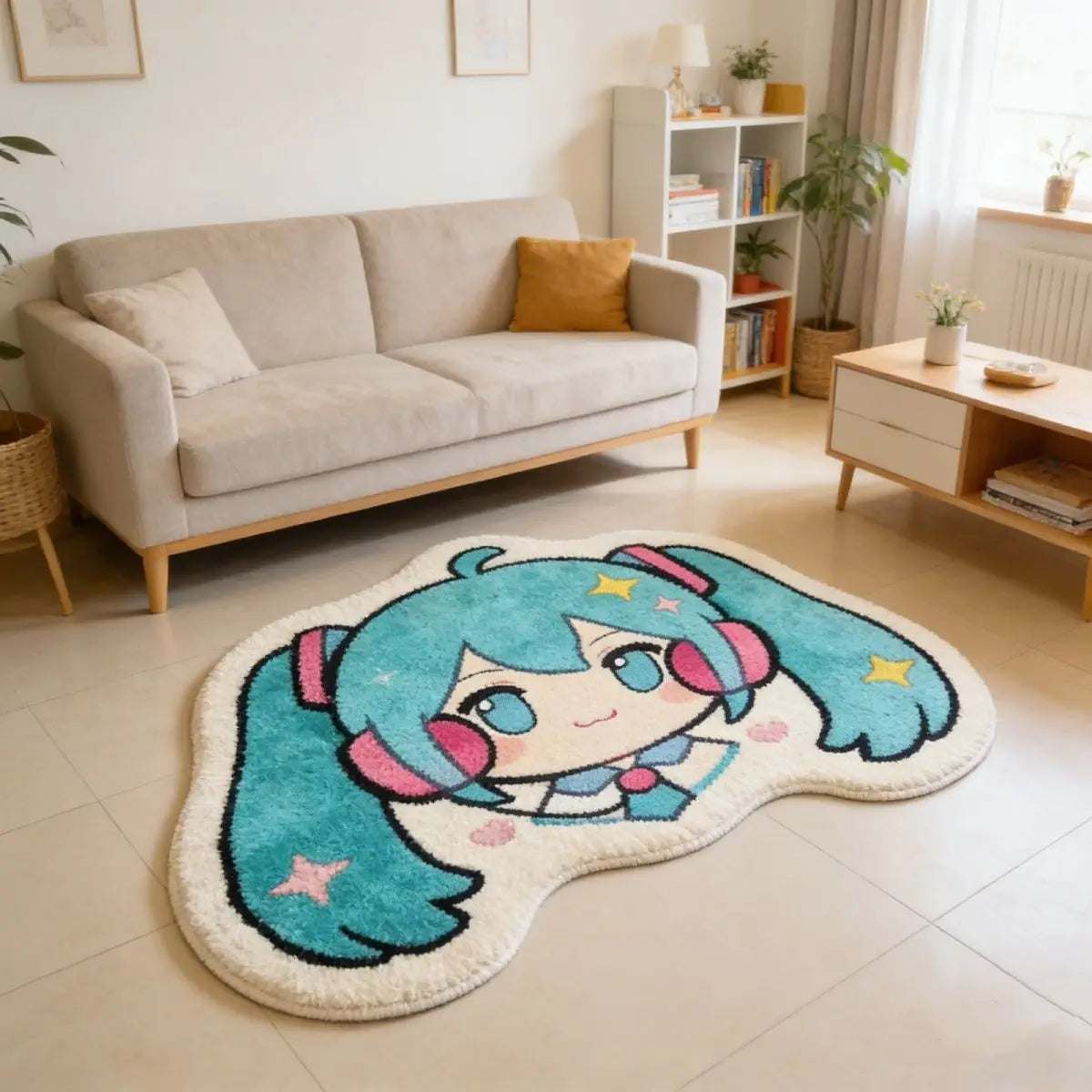 Hatsune Miku Thick Faux Wool Rug – Non-Slip for Bedroom, Bedside, Floor Mirror Mat