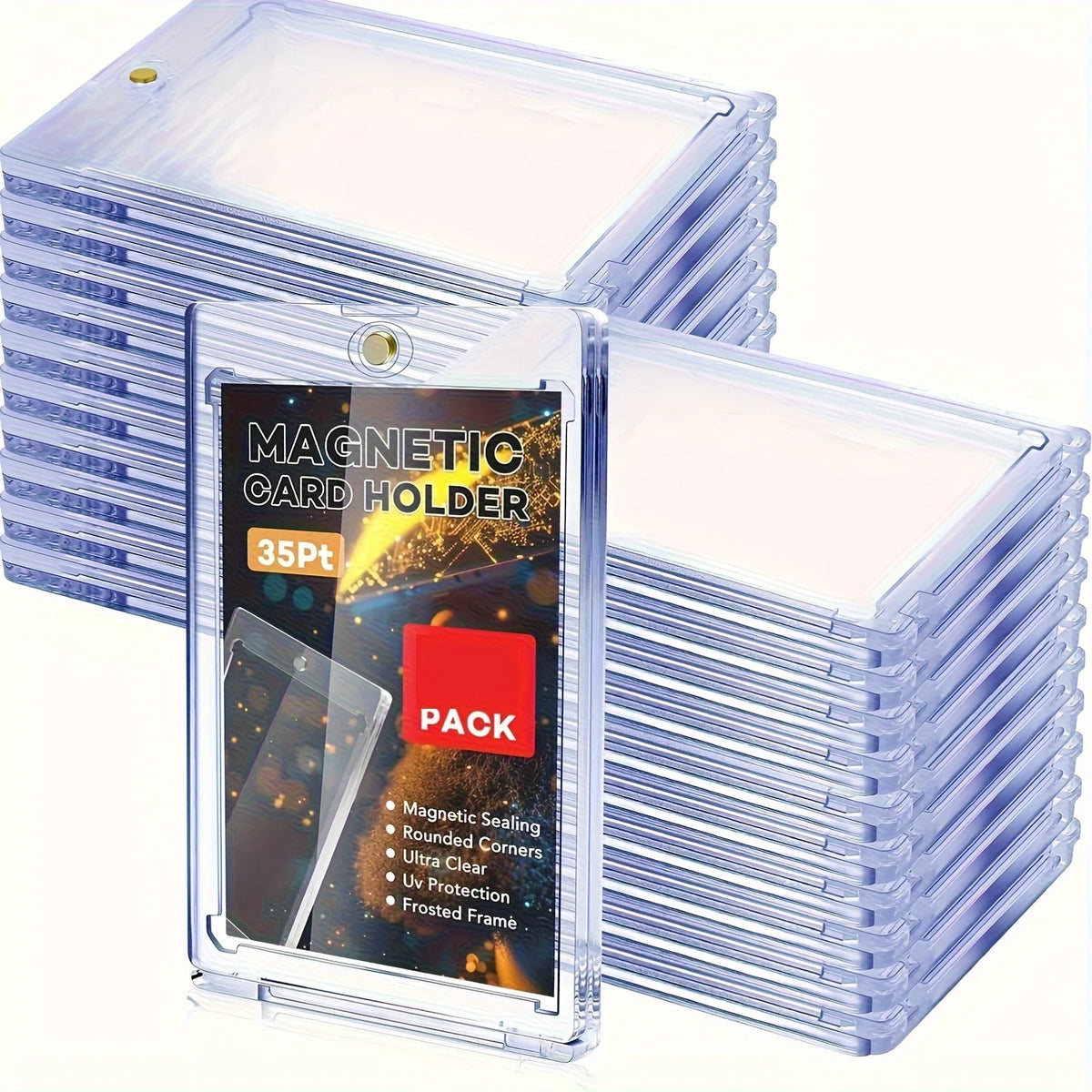35pt One-Touch Magnetic Card Storage Box - Transparent Acrylic Hard Plastic Protector Sleeve for Sports Cards, Collectible Cards