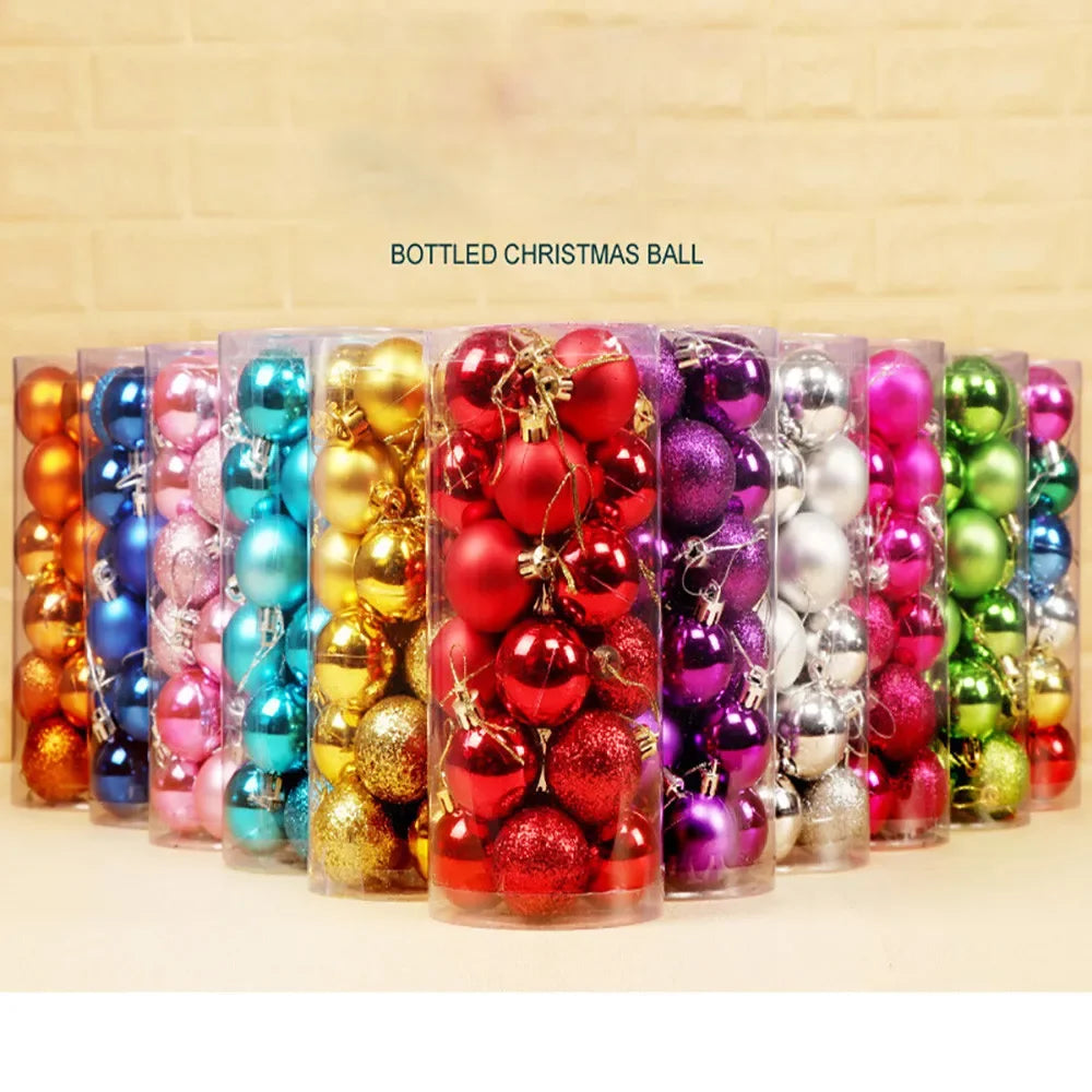 24pcs 3cm Glitter Christmas Ball Ornament Hanging Bauble Ball Gold Pink Champagne Christmas Tree Decorations New Year Gift