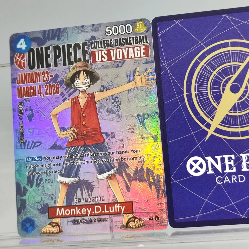 Self Made Proxy One Piece OPCG English Luffy P-055 College Basketball US Voyage Game Collection Promotion Card Toy