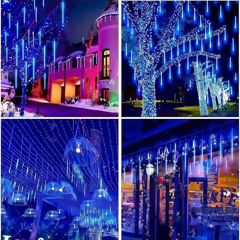 CELESTIAL CASCADE | Waterproof Solar LED Meteor Shower & Falling Rain Cascading Lights (8 Tubes)
