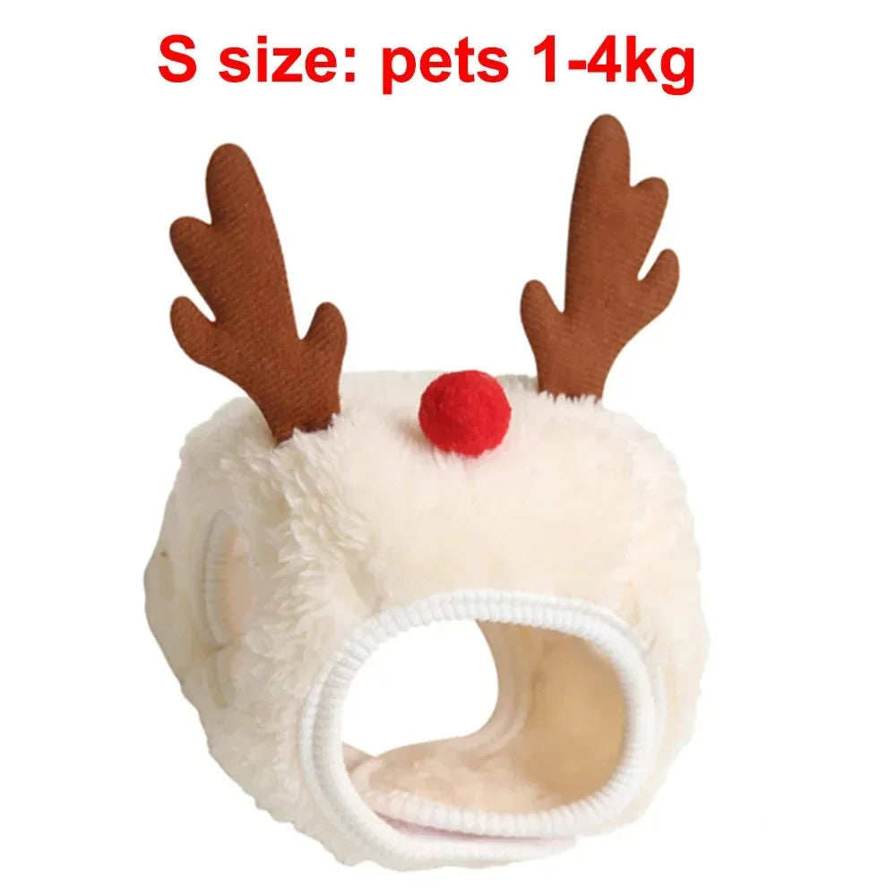 Christmas Puppy Dog Cat Costume Xmas Cat Santa Elk Hat with Bandana Bib Scarf Set Cat Accessories Pet Holiday Dress Up Supplies
