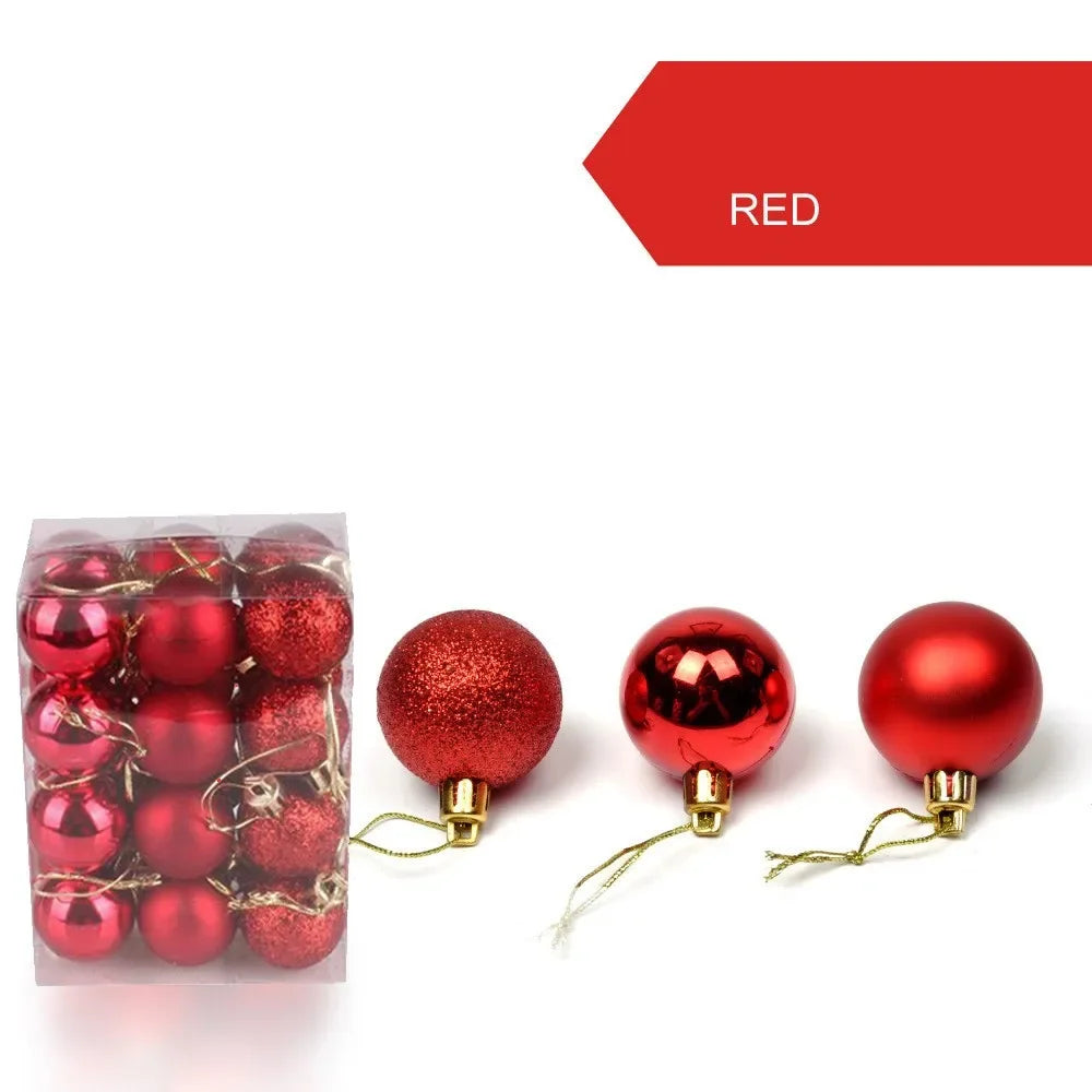 24pcs 3cm Glitter Christmas Ball Ornament Hanging Bauble Ball Gold Pink Champagne Christmas Tree Decorations New Year Gift