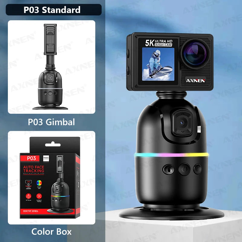 AI Smart Auto Face Tracking Phone Holder – 360° Rotating Gimbal Stand with Gesture Control for iPhone, Android, GoPro & Vlogging (No App Needed)