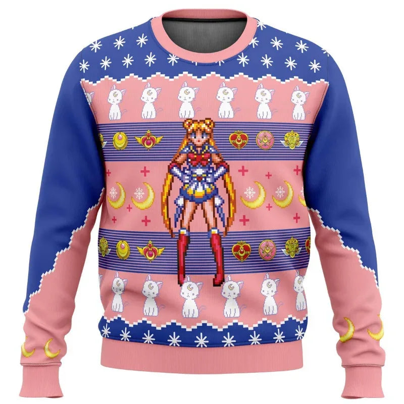 3D New Christmas Series Anime Sailor Moon Blade Round Neck Hoodie Printed Imitation Sweater Knitted Decorative Daily Necessitie