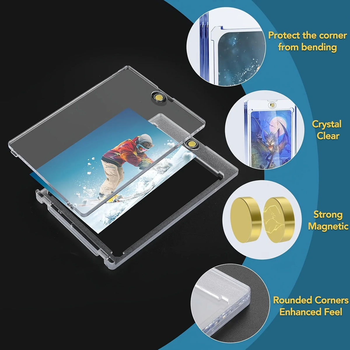 35pt One-Touch Magnetic Card Storage Box - Transparent Acrylic Hard Plastic Protector Sleeve for Sports Cards, Collectible Cards