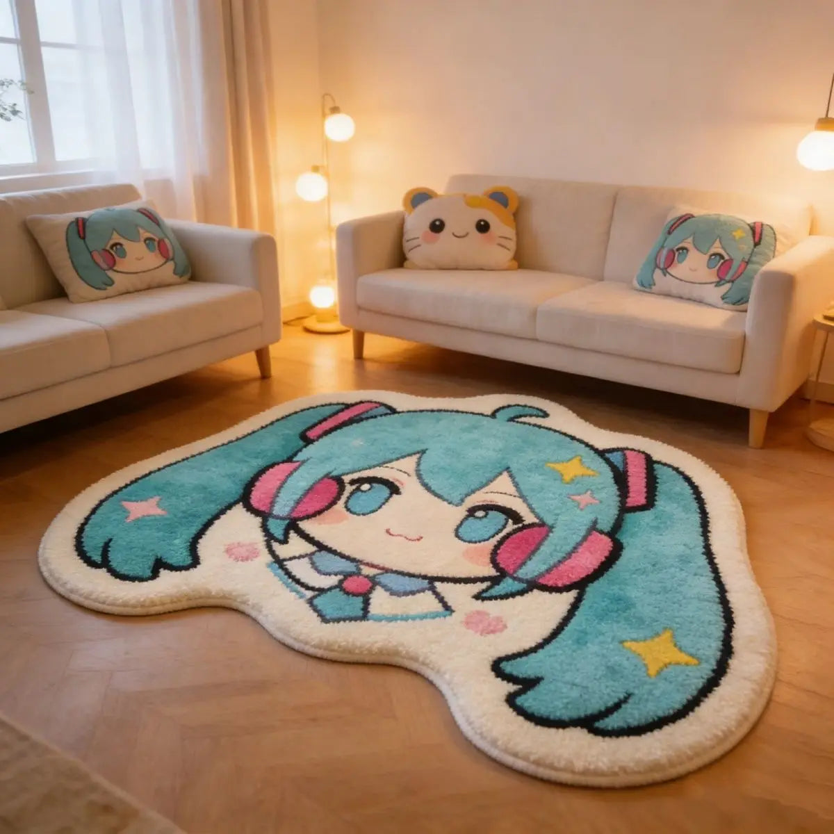 Hatsune Miku Thick Faux Wool Rug – Non-Slip for Bedroom, Bedside, Floor Mirror Mat