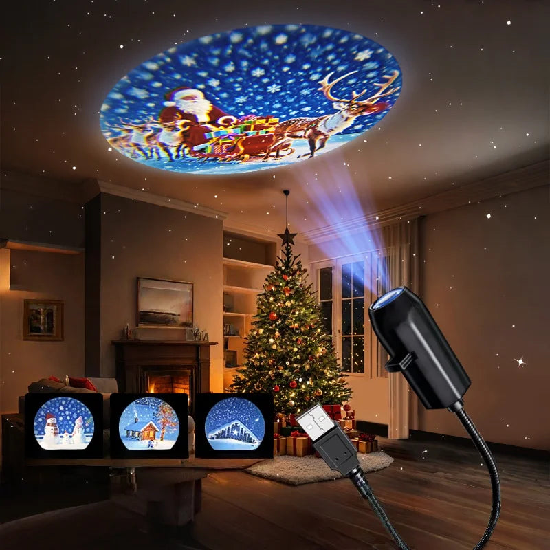 USB LED Ambient Projector Light with Interchangeable Pattern Slides – Flexible Neck Night Lamp for Ocean Whale, Celestial & Holiday Room Decor