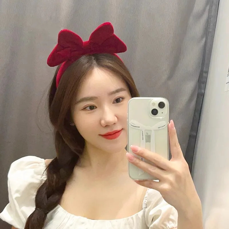 Red Velvet Bow Headband for Women Christmas Headwear New Year's Eve Disney Headband Children's Hair Accessories
