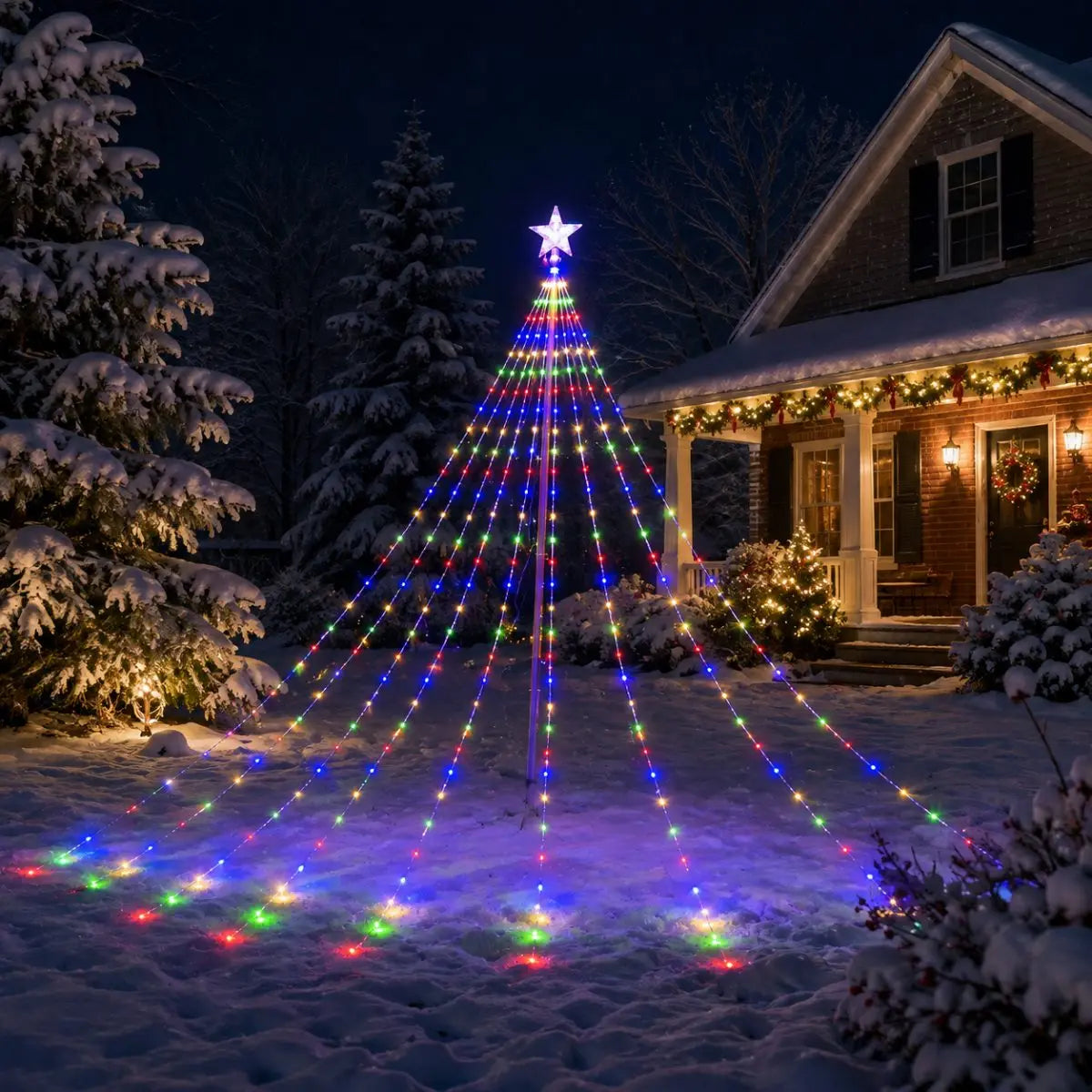 1pc 198LED USB Powered Star Waterfall Tree Lights Xmas Tree Fairy Lamp with Remote Contorl For Park Holiday Christmas Decoration