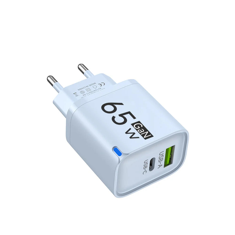 PD 65W USB Fast Charging 2 In 1 Charger Type C Quick Charge Charger For iPhone Xiaomi Huawei Samsung Mobile Phone Wall Adapter