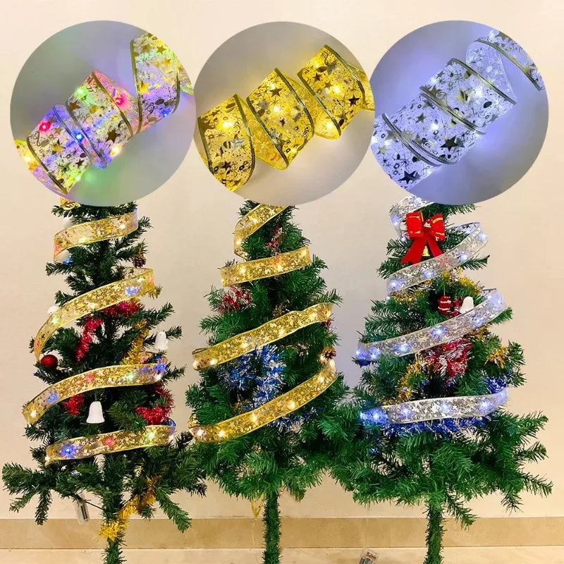 2/5/10m Christmas Ribbon Fairy Light String Merry Christmas Decorations
