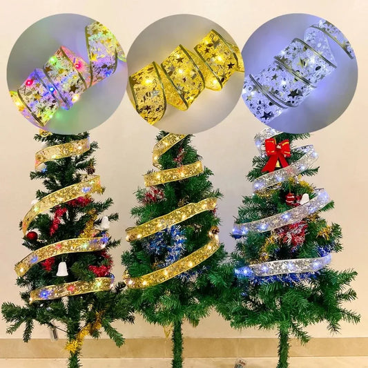 2/5/10m Christmas Ribbon Fairy Light String Merry Christmas Decorations