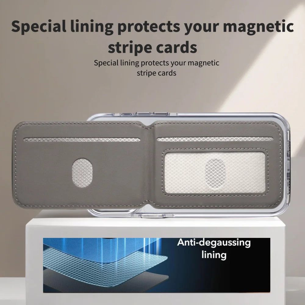 Luxury Leather For Magsafe Magnetic Wallet Slot Card Holder Phone Stand For iPhone 18 17 Pro Max 16 15 14 Bank ID Card Bag Cover