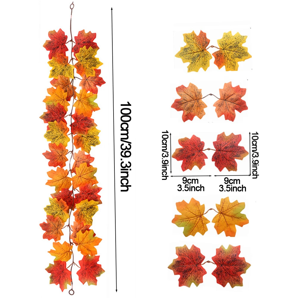 Autumn Decor Artificial Maple Fall Leaf Vine Garland Hanging Wedding Thanksgiving Decorations Home Halloween Fireplace Decor