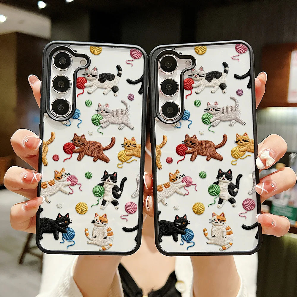 Cute Cat Phone Case For Samsung Galaxy A17 A07 A56 5g A16 A55 A54 A36 A26 A35 S26 S25 Ultra S24 FE S23 Lanyard Matte Clear Cover