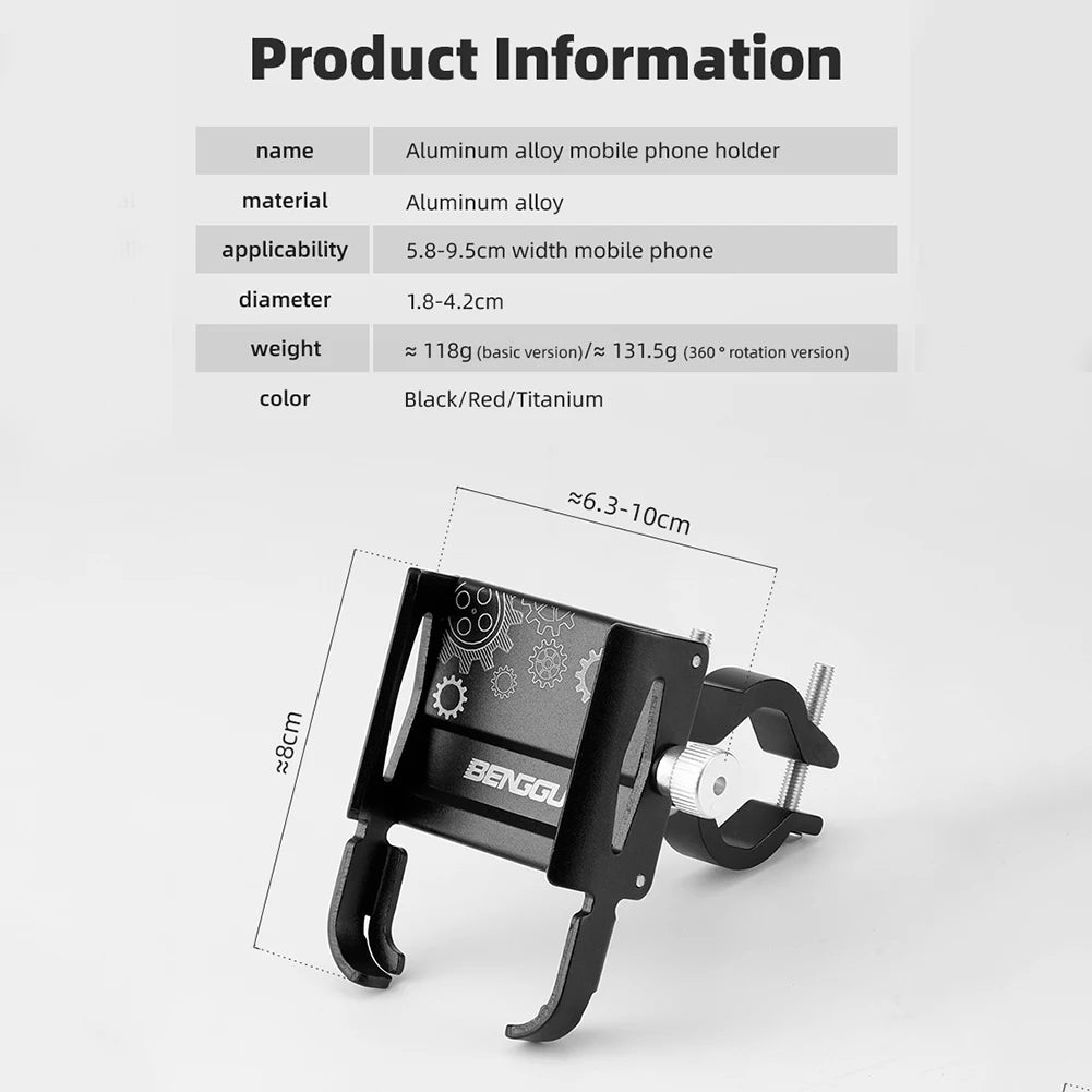 Bicycle Phone Holder 360° Rotation Aluminum Alloy MTB Bike Phone GPS Bracket Scooter Motorcycle Handlebar Mount Cell Phone Stand