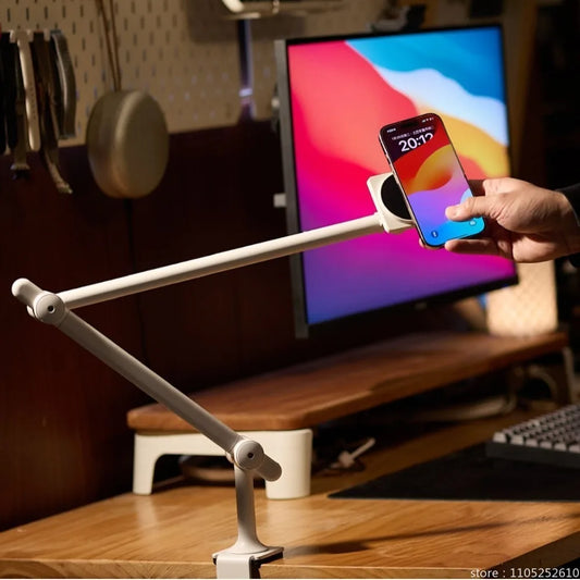 Magnetic Phone & Tablet Stand Adjustable Desk Clamp Arm 360° Rotating Aluminum Holder for iPhone iPad Overhead Lazy Mount