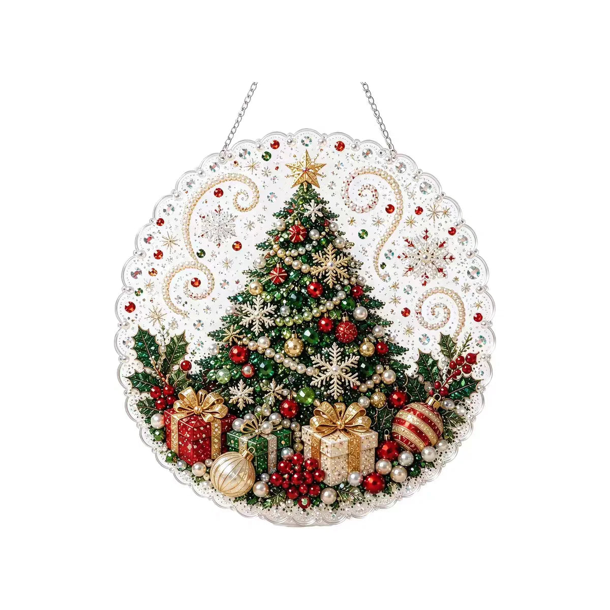 20X20CM Diamond Painting 3d Mixed-sized Pearl Beads Christmas Pearl Suncatcher Kit For Diy Craft Metal Chain Festive Wall Decor