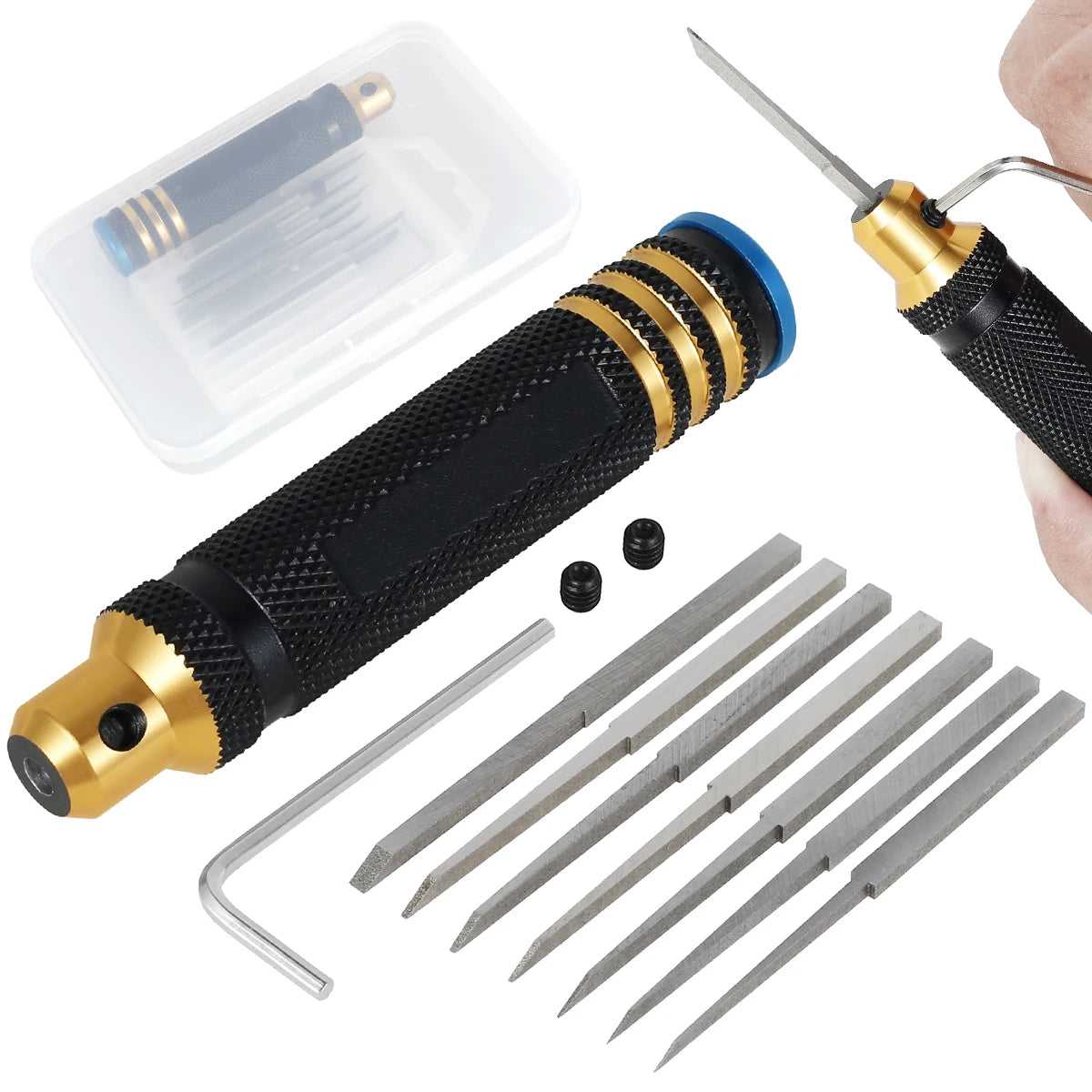 Model Panel Line Scriber With Blades Gundam Resin Carved Scribe Line with 0.1/0.4/0.6/0.8/1.0/2.0mm Blades for Carving Cutting