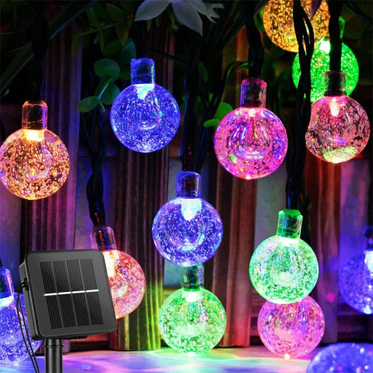 SOLAR-AURA BUBBLE SPHERE | Waterproof Outdoor Solar Crystal Globe String Lights (8 Modes)