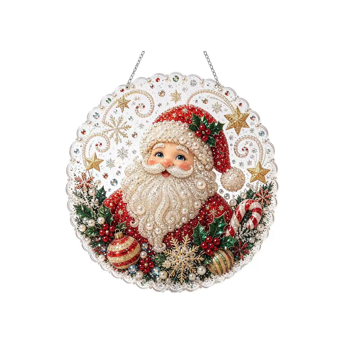 20X20CM Diamond Painting 3d Mixed-sized Pearl Beads Christmas Pearl Suncatcher Kit For Diy Craft Metal Chain Festive Wall Decor