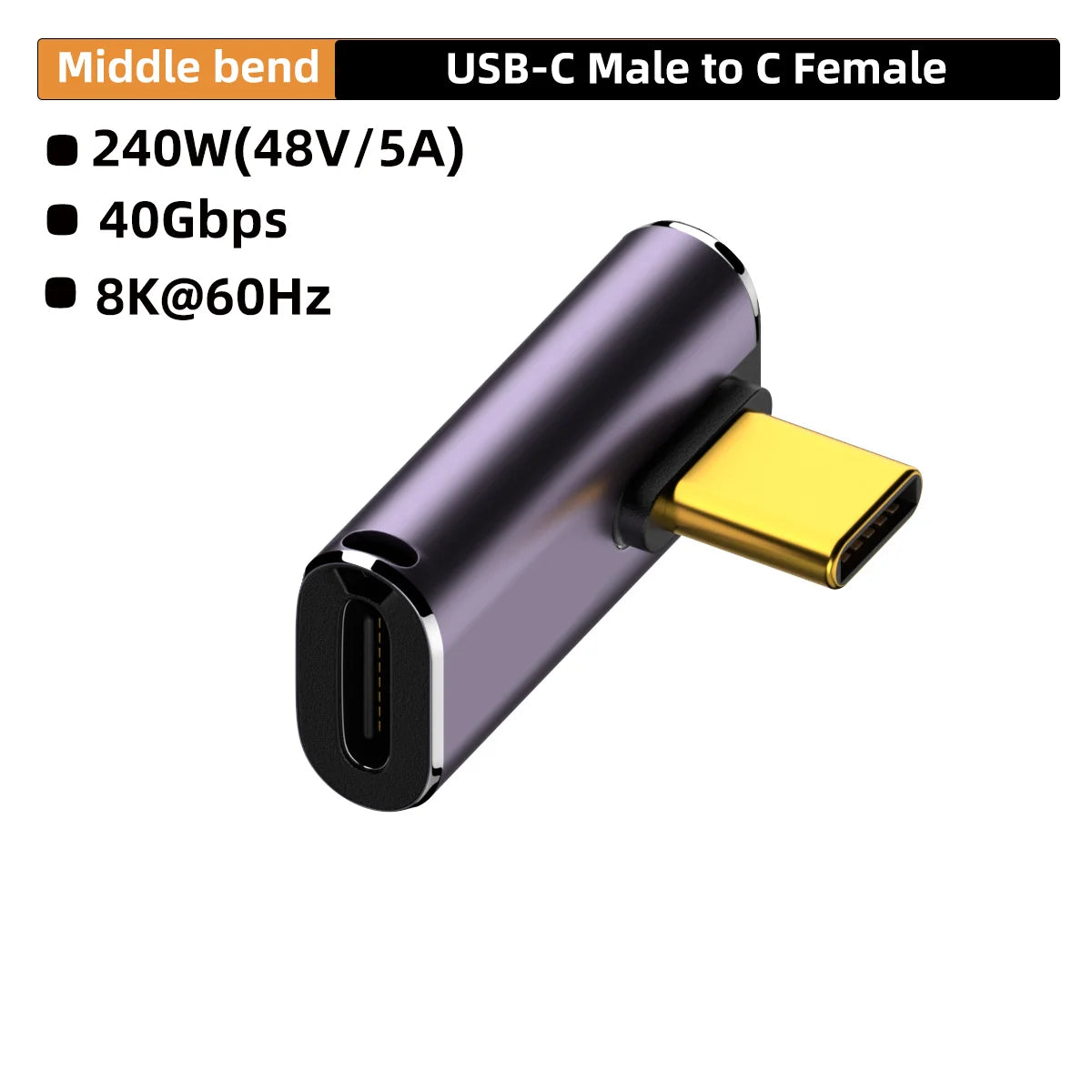 USB4.0 40Gbps U-Shape Straight Angle 240W 5A USB C to Type C Fast Charging Converter USB C Data Adapter For Macbook 8K60HZ
