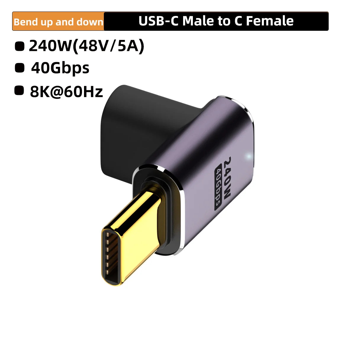 USB4.0 40Gbps U-Shape Straight Angle 240W 5A USB C to Type C Fast Charging Converter USB C Data Adapter For Macbook 8K60HZ