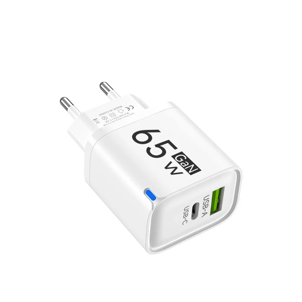 PD 65W USB Fast Charging 2 In 1 Charger Type C Quick Charge Charger For iPhone Xiaomi Huawei Samsung Mobile Phone Wall Adapter