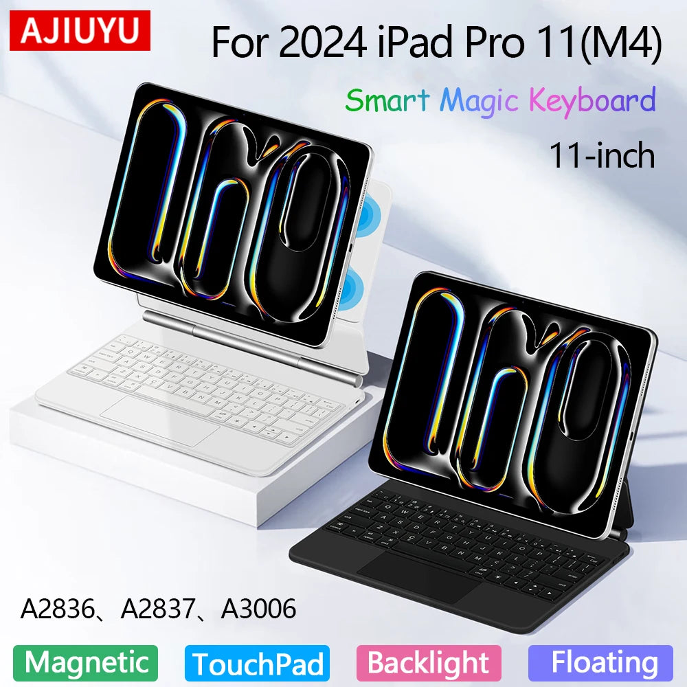 AJIUYU Magic Keyboard Folio For iPad Pro 11 inch (M4) 2024 A2836 A2837 Smart Magnetic Case Multi-touch Backlight Keyboard Cover