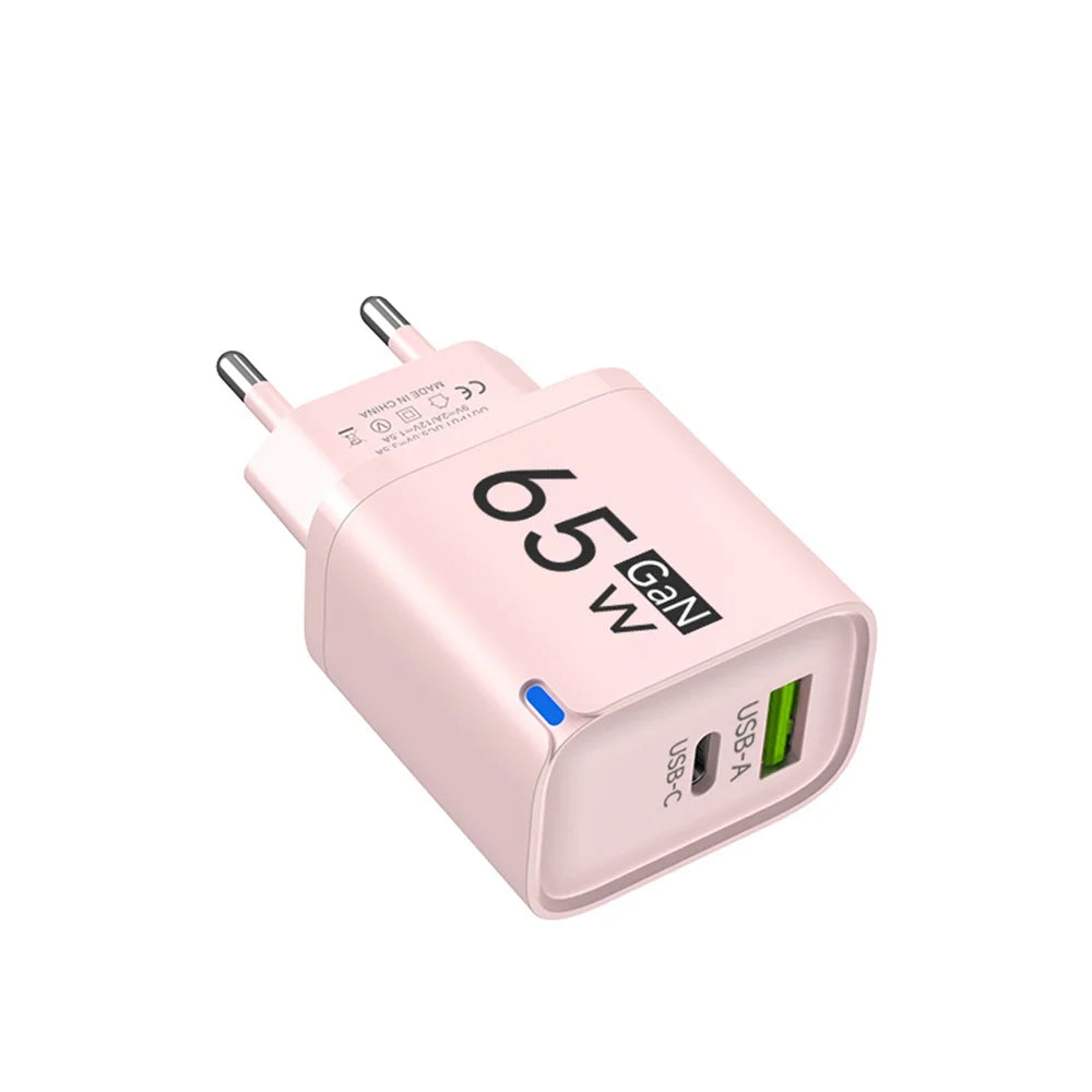 PD 65W USB Fast Charging 2 In 1 Charger Type C Quick Charge Charger For iPhone Xiaomi Huawei Samsung Mobile Phone Wall Adapter