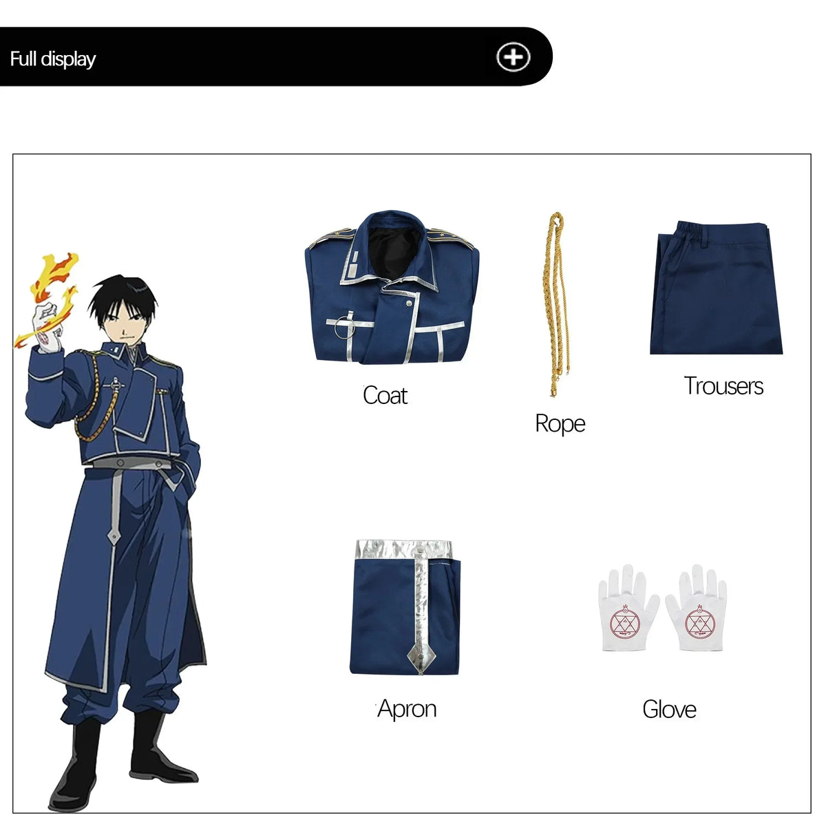 Roy Mustang Cosplay Anime Fullmetal Alchemist Costume Uniform Wig Blue Military Coat Game Exhibition Stage Party Outfit for Men