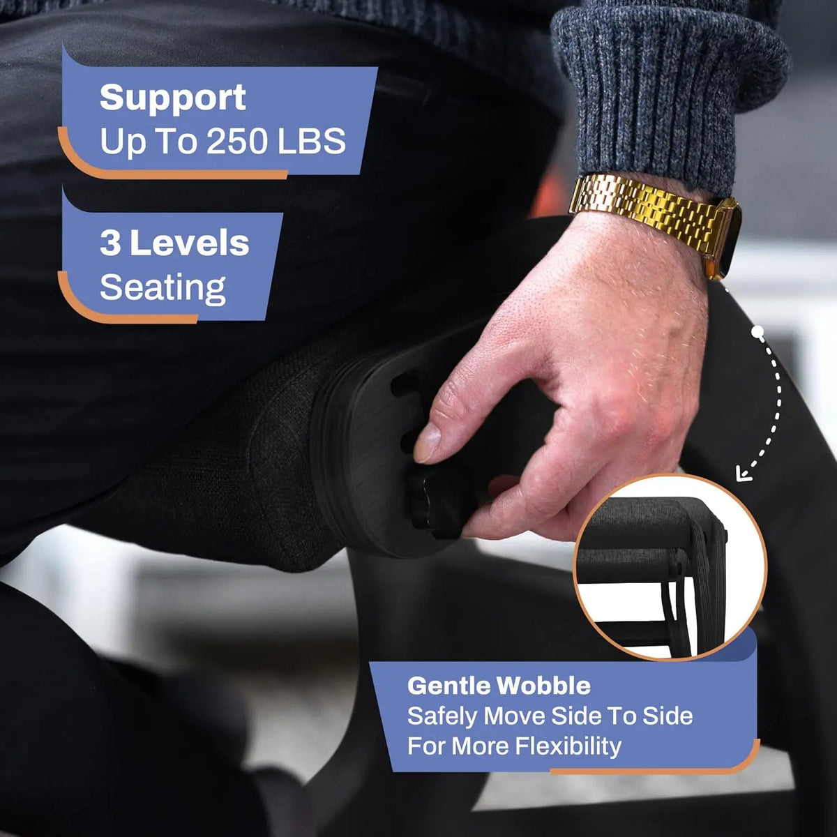 Ergonomic Wooden Kneeling Chair Adjustable Office Stool Rocking Feature Desk Chair for Back Pain Relief Grey Posture Pilates