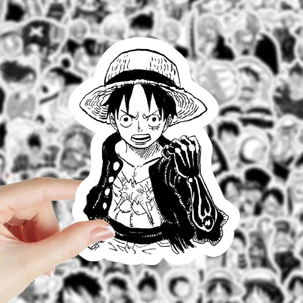10/30/50/100pcs Black White Anime ONE PIECE Stickers Cartoon Luffy Zoro Sticker Toys DIY Waterproof Cool Manga Decals Decoration