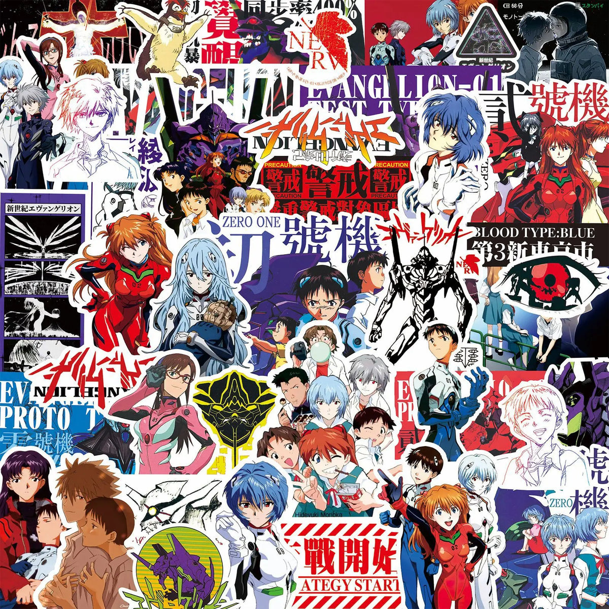 70/75/145PCS Black and White Sketch Neon Genesis Evangelion Stickers Classic Anime Decals for Notebook Skateboard Bike Sticker
